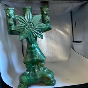 Cactus design with sunflower 11” x 9” red clay candle stick for 3 candles